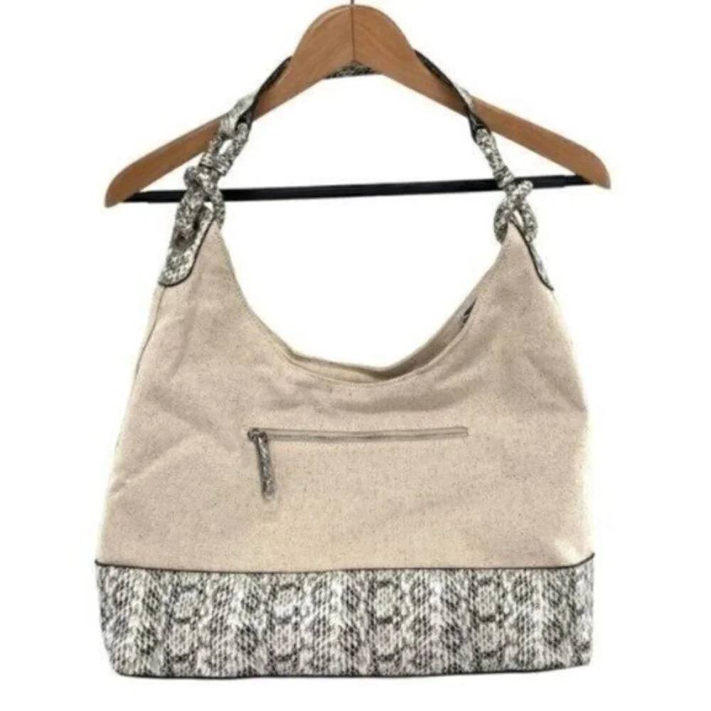 Alfani Hillary Canvas Hobo Shoulder Bag in Linen Snakeskin New